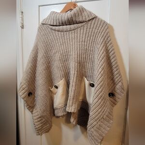 Anthropologie Moth Alpaca Wool Knit Poncho / Cape – Neutral Oatmeal